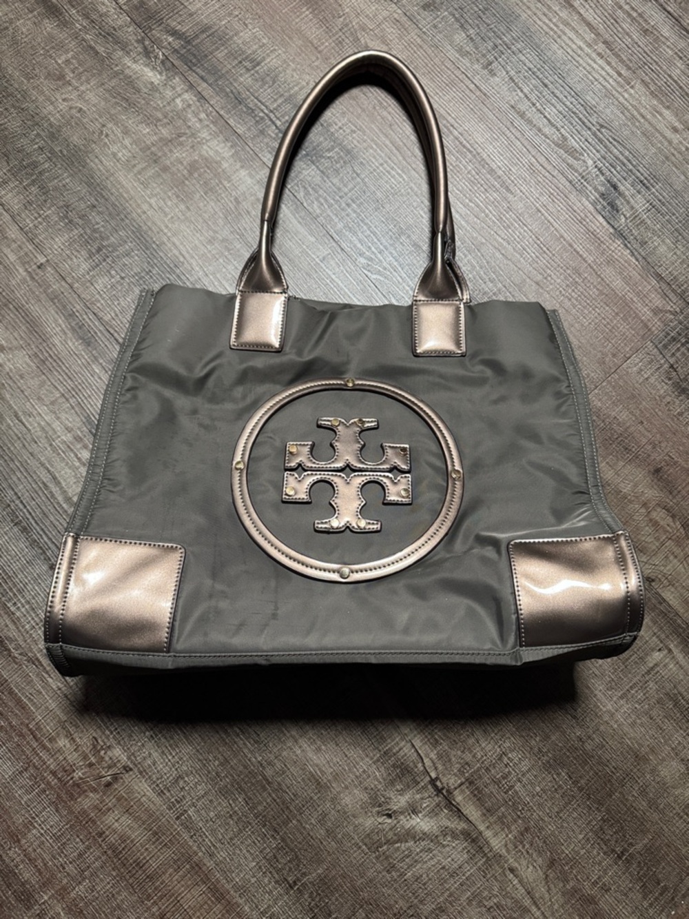 Tory Burch Black Tote with Metallic Bronze Accents